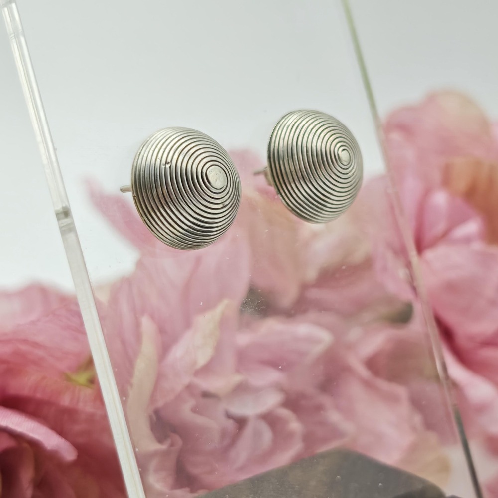 Handmade Sterling Silver Conical Post Earrings Women OS Silver Boho Engraved